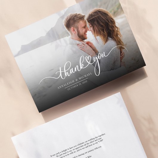 Wedding Couple Photo Hand-Lettered Script Bedankkaart