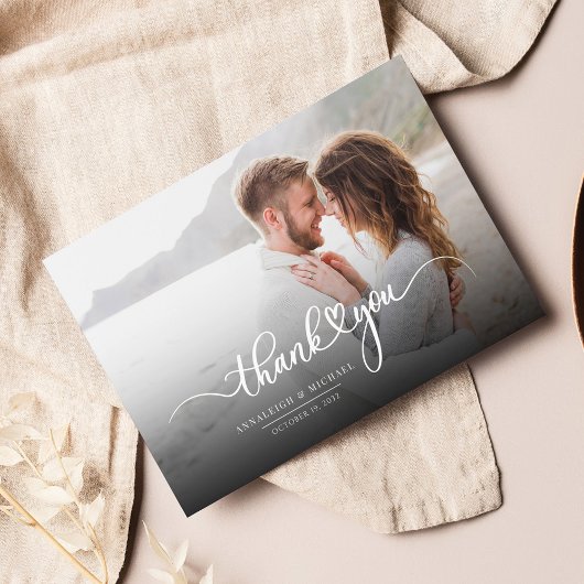 Wedding Couple Photo Hand-Lettered Script Bedankkaart
