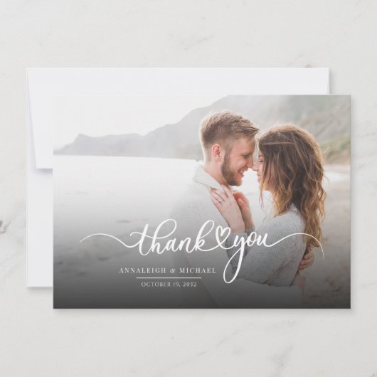 Wedding Couple Photo Hand-Lettered Script Bedankkaart (Voorkant)