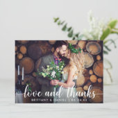 Wedding Couple Photo Wood Love and Bedankt Kaart (Staand voorkant)