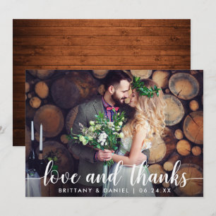 Wedding Couple Photo Wood Love and Bedankt Kaart
