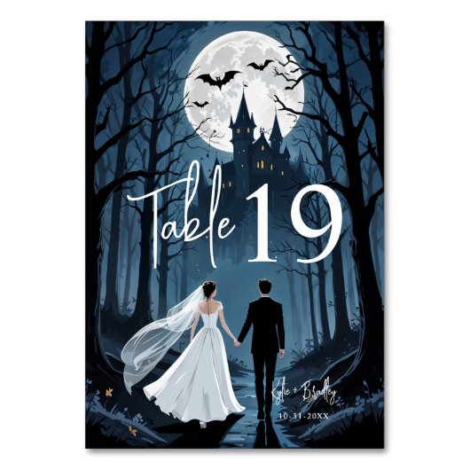 Wedding Couple Spooky Forest Toward Haunted Castle Kaart (Voorkant)