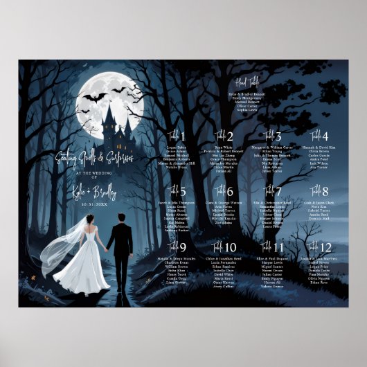 Wedding Couple Spooky Forest Toward Haunted Castle Poster (Voorkant)