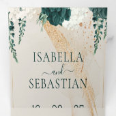 Wedding Cream All in one Emerald Green Rose Floral Drieluik Uitnodiging (Binnenzijde eerst)