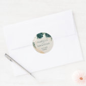 Wedding Cream Beige Emerald Green Rose Floral Ronde Sticker (Envelop)