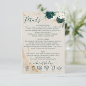 Wedding Cream Details Emerald Green Rose Floral Informatiekaartje (Staand voorkant)