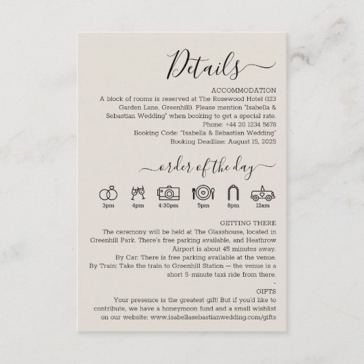 Wedding Cream Details Informatiekaartje (Voorkant)