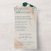 Wedding Cream Kindly Reply Emerald Green Rose All In One Uitnodiging (Binnen)