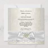Wedding Cream White Pearl Lace Damask Diamond Kaart (Achterkant)