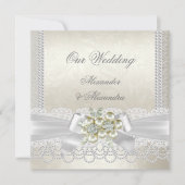 Wedding Cream White Pearl Lace Damask Diamond Kaart (Voorkant)