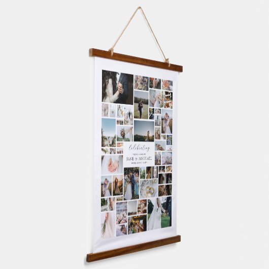 Wedding Creëer Your Own 52 Photo Collage Hangend Wandkleed (Gebogen)