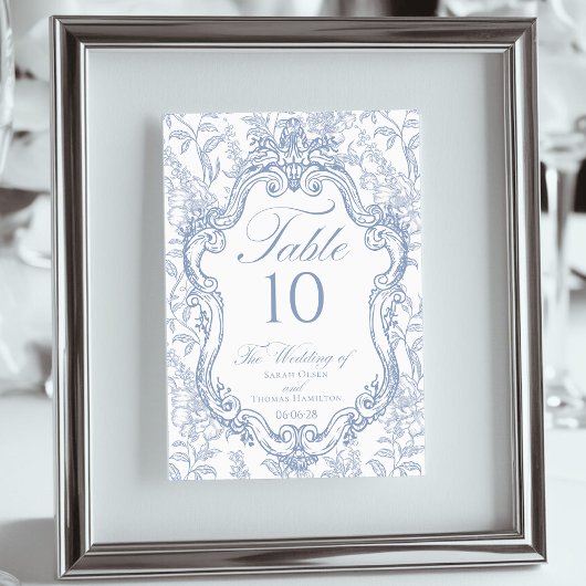 Wedding Crest Blue Floral Elegant Script Kaart