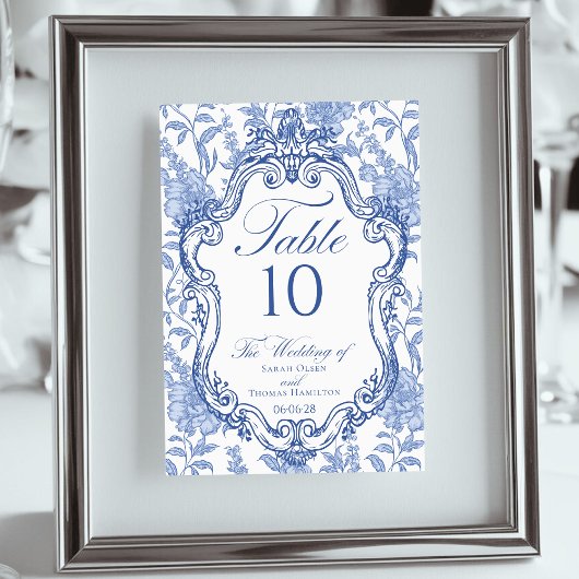 Wedding Crest Delft Blue Floral Elegant Script Kaart