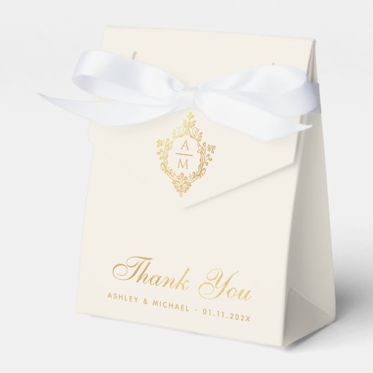 Wedding Crest Faux Gold Ivory Monogram Thank You  Bedankdoosjes (Voorkant Zijde)