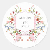 Wedding Crest Monogram met Fantasievolle Tuin Ronde Sticker (Voorkant)
