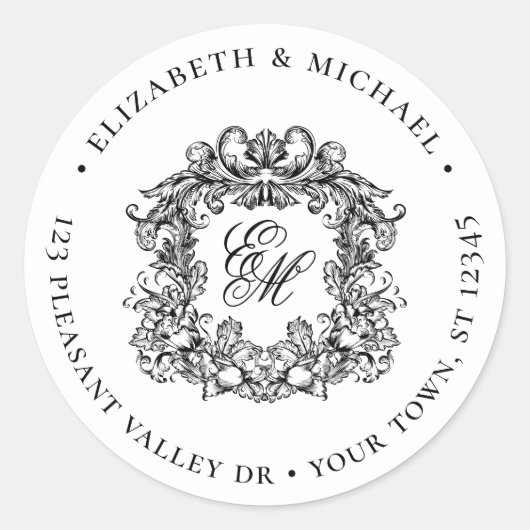  Wedding Crest Monogram Retour Adres Label (Voorkant)