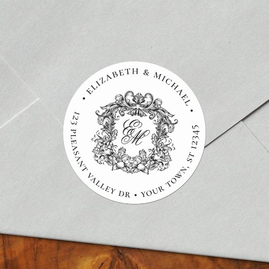  Wedding Crest Monogram Retour Adres Label