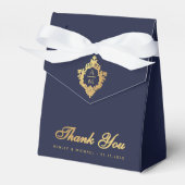 Wedding Crest Navy Blue Dank u Faux Gold Foil Bedankdoosjes (Voorkant Zijde)