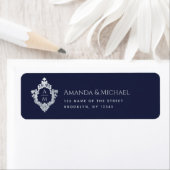 Wedding Crest Navy Blue Monogram  Elegant Etiket (Insitu)