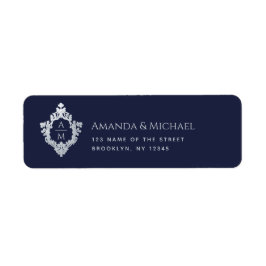 Wedding Crest Navy Blue Monogram  Elegant Etiket