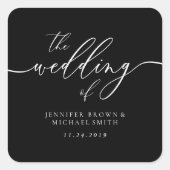 Wedding Custom Script Minimal Black Vierkante Sticker (Voorkant)