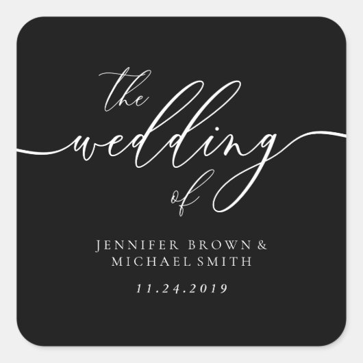 Wedding Custom Script Minimal Black Vierkante Sticker (Voorkant)