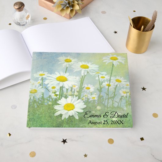 Wedding Daisy Field In Watercolor Gastenboek (Voorkant open)