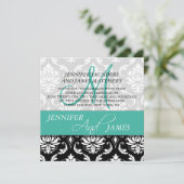 Wedding Damask Monogram Naam Turquoise Invitations Kaart (Staand voorkant)