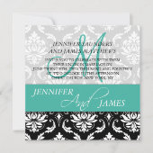 Wedding Damask Monogram Naam Turquoise Invitations Kaart (Voorkant)