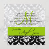 Wedding Damask Monogram Names Green Invitation Kaart (Voorkant / Achterkant)