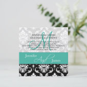 Wedding Damask Monogram Names Turquoise Invitation Kaart (Staand voorkant)