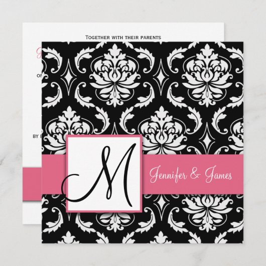 Wedding Damask Monogram Uitnodigingen Honeysuckle (Voorkant / Achterkant)