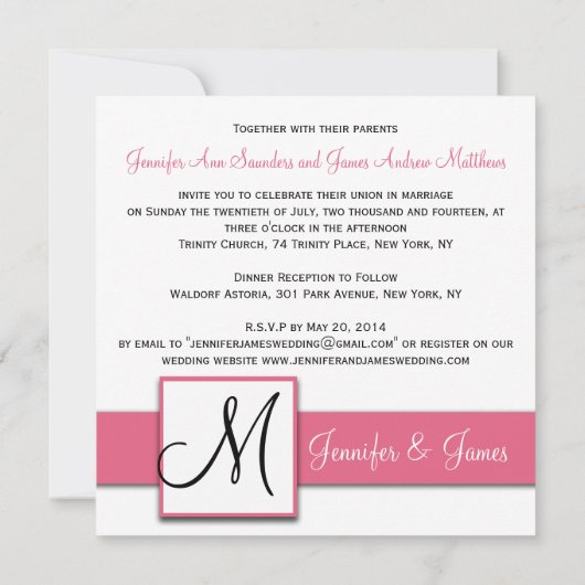 Wedding Damask Monogram Uitnodigingen Honeysuckle (Achterkant)