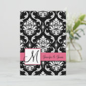 Wedding Damask Monogram Uitnodigingen Honeysuckle (Staand voorkant)
