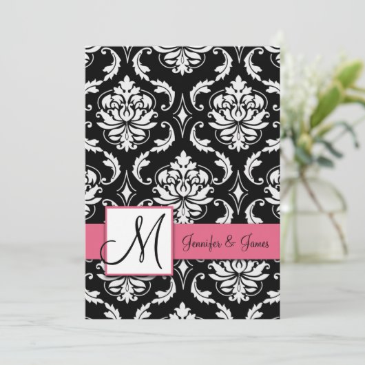 Wedding Damask Monogram Uitnodigingen Honeysuckle (Staand voorkant)