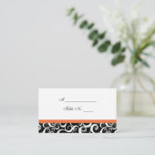 Wedding Damask Swirls Table Place Card in Oranje Plaatskaartje (Staand voorkant)