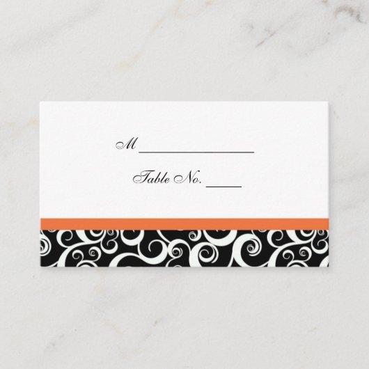 Wedding Damask Swirls Table Place Card in Oranje Plaatskaartje (Voorkant)