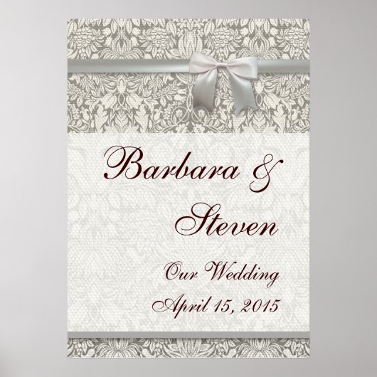 Wedding Damask Vintage White Wedding Old Lace Poster (Voorkant)