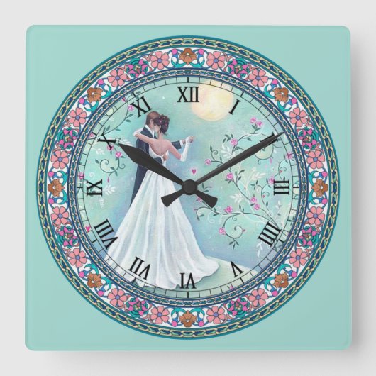 Wedding Dance Roman Numeral Vierkante Klok (Voorkant)