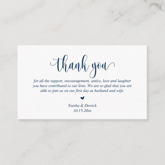 Wedding Dank je, modern script, Classy Navy Blue Informatiekaartje (Voorkant)