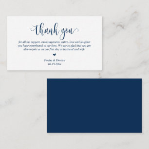 Wedding Dank je, modern script, Classy Navy Blue Informatiekaartje