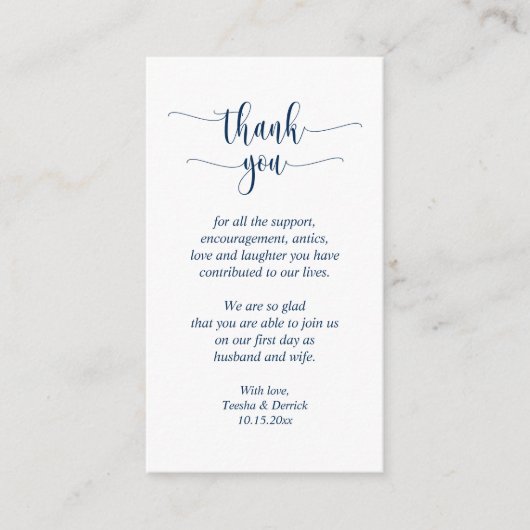 Wedding Dank je, modern script, Classy Navy Blue Informatiekaartje (Voorkant)