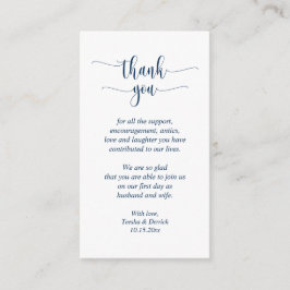 Wedding Dank je, modern script, Classy Navy Blue Informatiekaartje