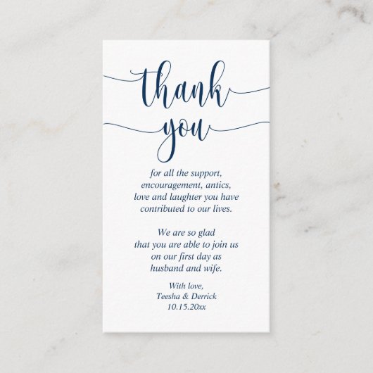 Wedding Dank je, modern script, Classy Navy Blue Informatiekaartje (Voorkant)