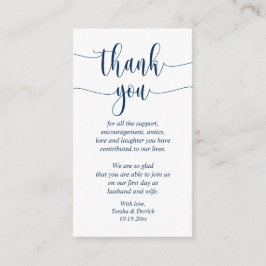Wedding Dank je, modern script, Classy Navy Blue Informatiekaartje