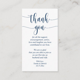 Wedding Dank je, modern script, Classy Navy Blue Informatiekaartje