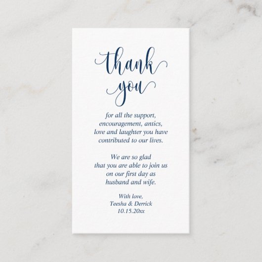 Wedding Dank je, modern script, Classy Navy Blue Informatiekaartje (Voorkant)