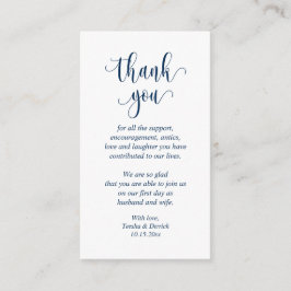 Wedding Dank je, modern script, Classy Navy Blue Informatiekaartje