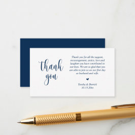 Wedding Dank je, modern script, Classy Navy Blue Informatiekaartje
