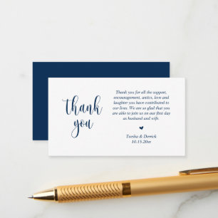 Wedding Dank je, modern script, Classy Navy Blue Informatiekaartje